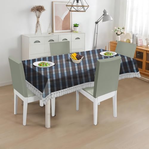 Image of The Furnishing Tree Waterproof PVC Rectangle Shaped 4 Seater Table Cover WxL 54x78 inches Checkered Pattern Black White with White Border lace