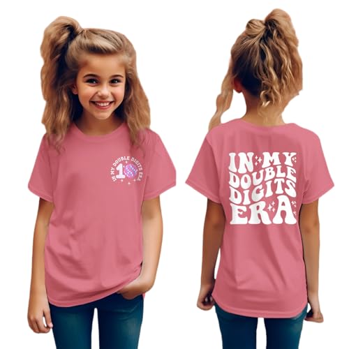 Image of IZYJOY in My Double Digits Era Shirts Girls 10th Birthday T-Shirts 10 Years Old Birthday Party Short Sleeve Summer Tee Tops
