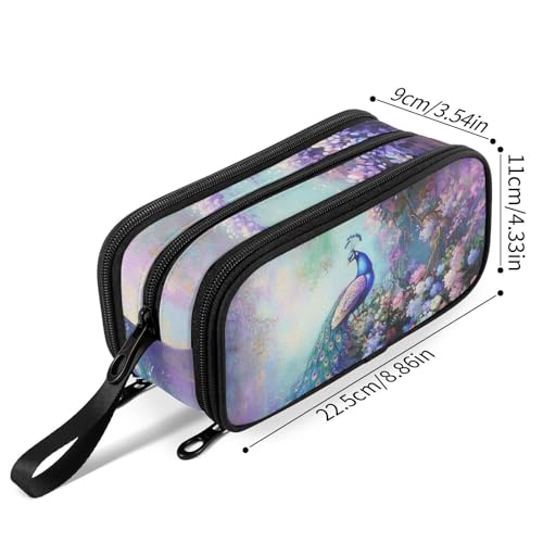Image of Fustylead Elegant Peacock in Spring Flower Large Pencil Bag Storage Pen Case Makeup Pouch Stationery Bag for School College Office Organizer