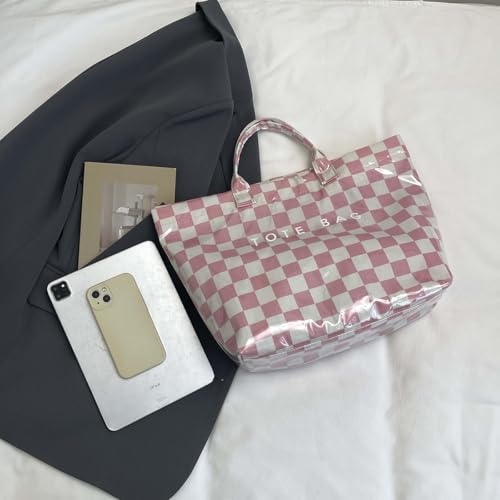 Image of Lushandy Striped PVC Tote Bag for Women, Waterproof Plastic Tote Bag for Beach Pool Large Top Handle Travel Hobo Handbag | Waterproof Material