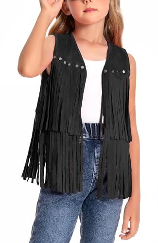 Happy Cherry 2025 Girls Suede Fringe Vest Sleeveless Rivets Jacket Boho Tassels Cardigan Western Cowgirl