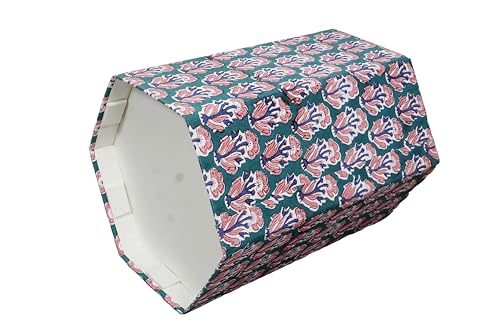 Image of 3.3 Gallon Cotton Hand Block Printed Paper Waste Basket |Small Decorative Trash Can for Housewarming Gifts in Living Room, Bedroom, Bathroom | Eco-Friendly, Plastic-Free (1, Green Blue RED Tree)