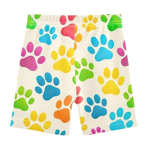 Colorful Dog Paw Prints Beige Girls Biker Shorts Toddlers 4t Shorts Under Dress Cartoon Cotton Summer Outfits2