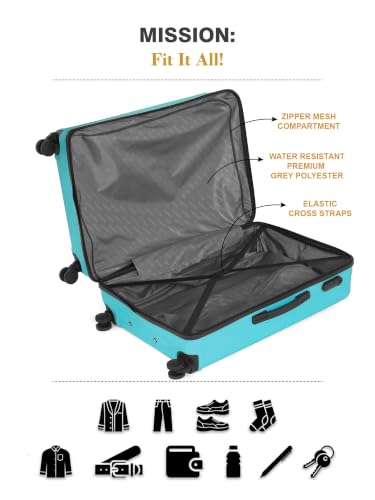 Image of Teakwood Set of 3 8 Wheels Trolley Bag, Hard Cabin with Zipper Closure, Adjustable Push Button & Cross Side Strap, Number Lock System 360 Degree (Set of 3, Aqua Green)