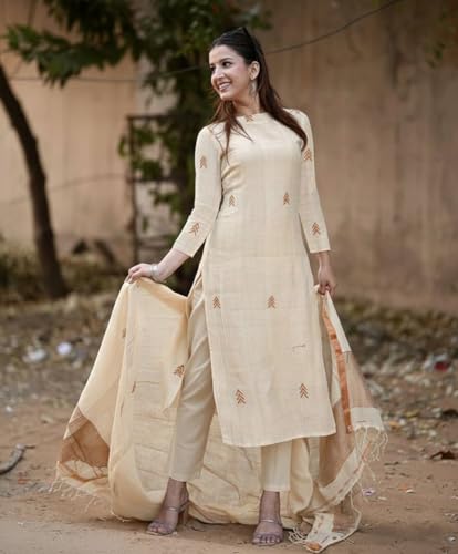 Image of Anni Designer Pure Cotton Maroon Kurta Pant Set with Dupatta for Women | 3 Piece Gold Hand Block Printed Suit Set | Cotton Kurta Set for Women | Festive Kurti Set