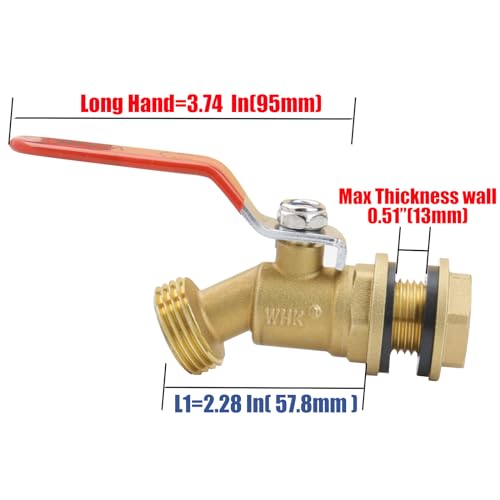 WHK-Rain-Barrel-Spigot-Kit-Water-Bucket-Spigot-Faucets-Water-Spicket-Water-Spout-Spigot-for-555-Gallon-Bucket-for-Rain-Barrel-Water-Container-WaterTank14-Turn-with-Long-HandleBrass