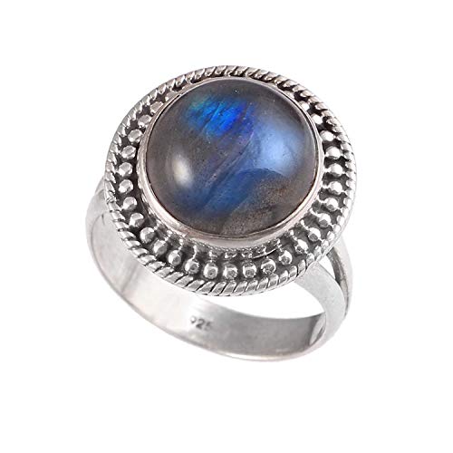 Bague de fiançailles en argent et labradorite cabochon 8