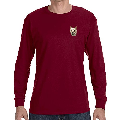 Cherrybrook Dog Breed Embroidered Long Sleeve Mens T-Shirts - Medium - Garnet - Silky Terrier