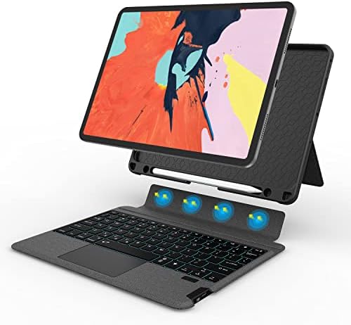 WIWU iPad Pro 12.9 Case with Keyboard for 6th-2022/ 5th-2021/4th-2020/3rd-2018, Bluetooth Magnetic Detachable Keyboard TPU Silicone Protective Case with Pencil Holder,Trackpad,Backlit