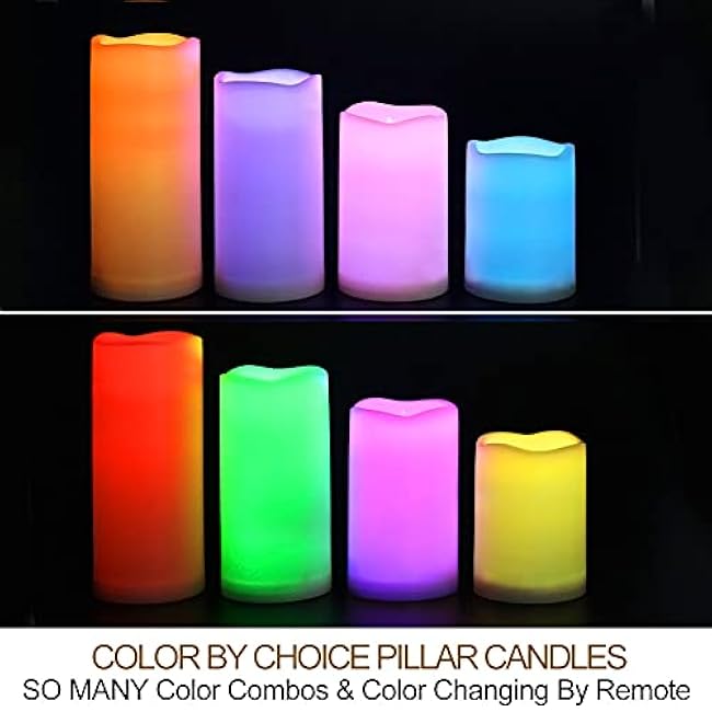 Set of 4 Multicolor LED Pillar Candles Color Changing Assorted Colors