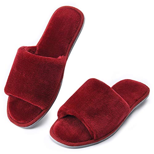 Image of DL Open Toe Slippers for women Indoor, Cozy Memory Foam Womens House Slippers Summer Slip On, Comfy Soft Flannel Womens Bedroom Slippers Slide Breathable Size 5-6 7-8 9-10