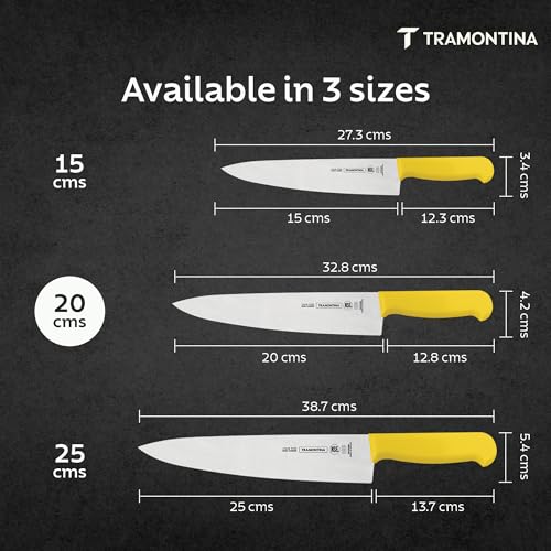 Image of TRAMONTINA Professional Meat /Chef Knife 20 cm | Stainless Steel Sub-Zero Treated Blade | Antimicrobial Yellow Polypropylene Handle | Heavy-Duty Butcher & Meat Processing Knife