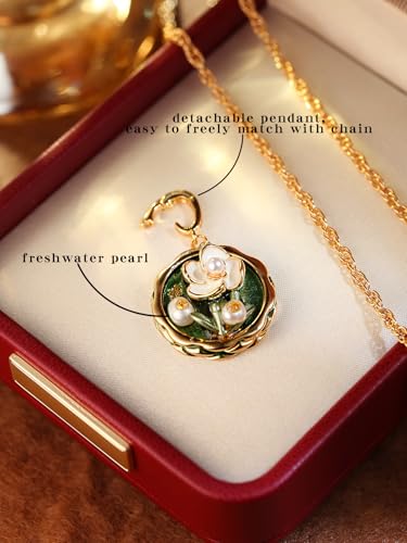 Vintage Necklace Van Gogh Flower Green Oil Painting Style Pendant Necklaces for Women4