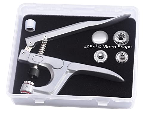 Druckknöpfe mit Zange Φ15mm Silber 40set Kleidung Druckknöpfe für Lederhandwerksjacke Handtasche Brieftasche Cover