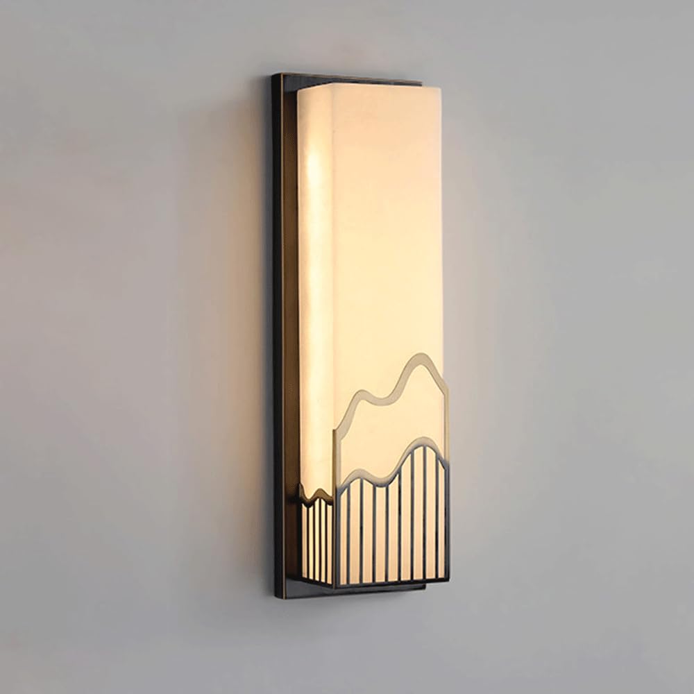 Yvamnad Multicolor Alabaster Wall Sconce-18.5In Rectangle Alabaster Wall Sconces Nordic Natural Stone Wall Lamp Marble Lampshade Sconce Lighting Fixtures Metal Base Hardwired Led Vanity Light For Bedroom Bedside Hallway