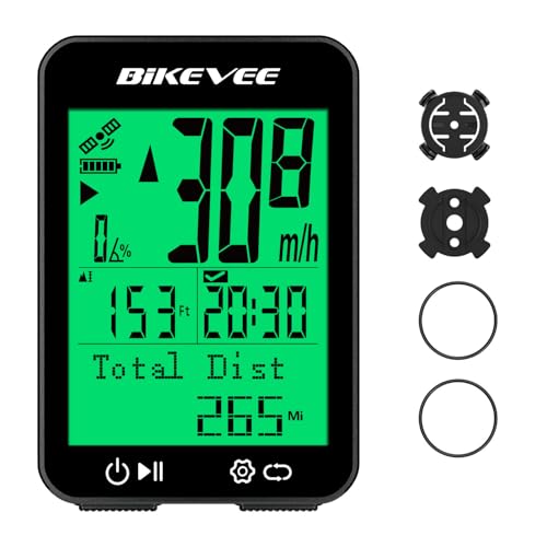 Bikevee Compteur Vélo GPS sans Fil 9 Langues Étanche IPX7 avec Température Altitude Pente Dénivelé Écran 2,4 Pouces Démarrage Arrêt Automatique