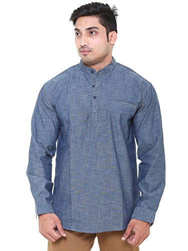 Image of Men's Linen Chinese Collar Full Sleeve Plus Size Short Kurta