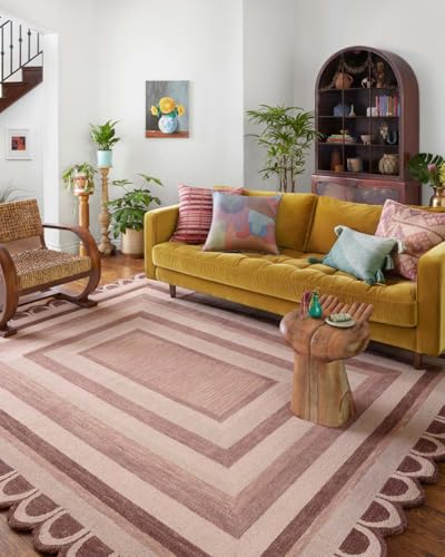 Image of Modern Irregular Shape Pattern Wool Carpet with Loop Texture Yarn Anti Shedding Carpet Size 9x12 Feet B2 Brown Multi Color