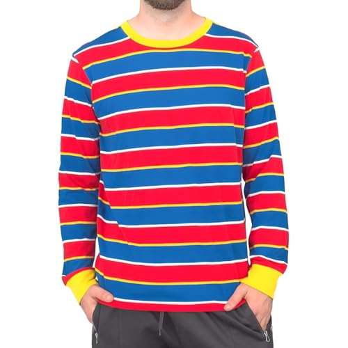 Sesame Street Bert and Ernie Adult Long Sleeve Striped T-Shirt Halloween Costume Cosplay