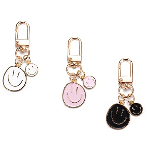 Swjewel Cute Happy Expression Keychain For Women 3Pcs Set Samll White Black Pink Car Keys Ring Accessories Clip Girl Bag Charms Handbag Purse Backpack Pendant Charms-Wbp #TOP6