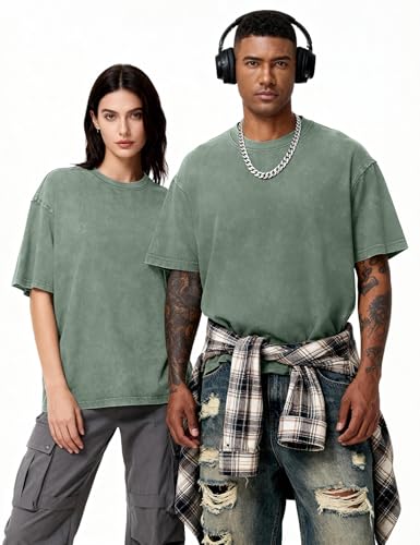 Image of Eiscntd Mens Oversized T-Shirts Heavyweight Cotton Vintage Unisex Baggy Tee