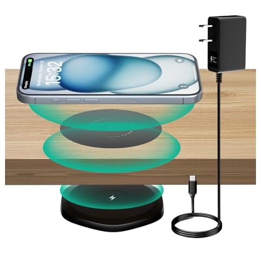 KPON Invisible Wireless Charger,30mm Under Desk Charger Mat, Furniture Table Nightstand Desktop Charging Station for iPhone17/16/15/14/13/12/Samsung/LG/Google Pixel Desk Essentials(with QC Adapter)