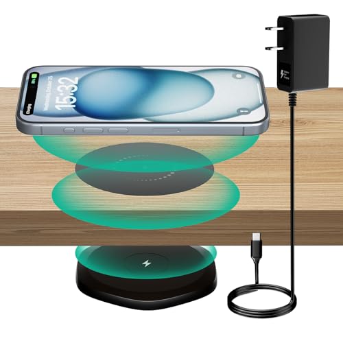 KPON Invisible Wireless Charger,30mm Under Desk Charger Mat, Furniture Table Nightstand Desktop Charging Station for iPhone16/15/14/13/12/11/Samsung/LG/Google Pixel Desk Essentials(with QC Adapter)