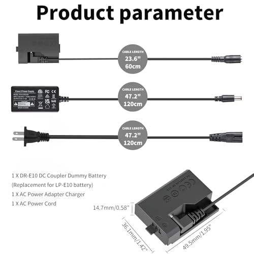 F1TP-ACK-E10-AC-Power-Supply-Adapter-DR-E10-Dummy-Battery-Kit-Replace-LP-E10-Battery-for-Canon-EOS-Rebel-T3-T5-T6-T7-1100D-1200D-1300D-1500D-2000D-CamerasBlack