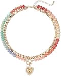 Colliers superposés pour les femmes, 14K Pendentif de coeur plaqué or & Choc à perles en acrylique coloré, Bijoux tendance mignon, Design de fermoir unique anti-angle, Collier Boho de plage d'été pour les femmes, ONE SIZE