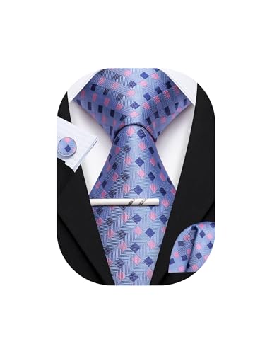 Image of YOHOWA Men Plaid /Striped Ties Set Silk Business Wedding Formal Fashion Necktie and Pocket Square Cufflinks Set