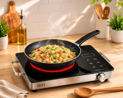Image of 2200W Induction Cooktop with Grill | 4 Pre-Set Cooking Menus | LED Touch & Digital Display | 5 kv Surge Protection | Works on All Utensils | 3-Year Warranty | Black