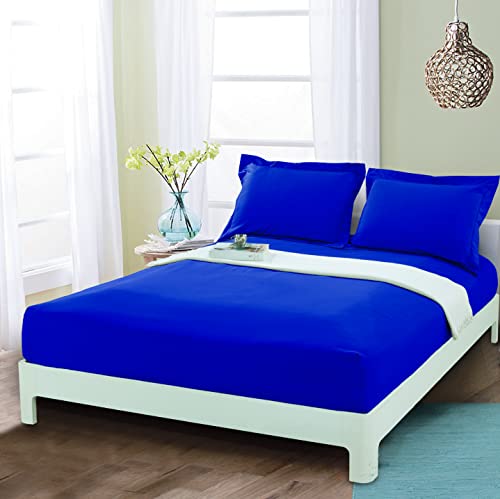 Mocassi Queen Fitted Sheet - Deep Pocket Cooling Sheets up to 16 inch - Hotel Luxury 1800 Premier - Softest Sheets - Wrinkle Resistant - 1 Single Bottom Fitted Sheet, Queen, Imperial Blue