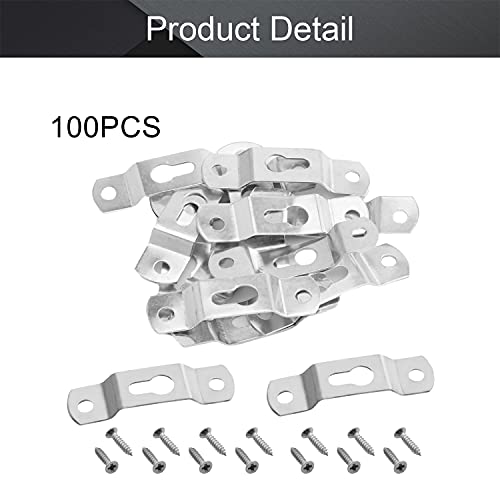 Image of MroMax 100PCS Keyhole Hanging Plate 1.93 inch x 0.51 inch Single Hole Hook for Hanging Paintings Artwork Picture Frame Hook Photos White Tone