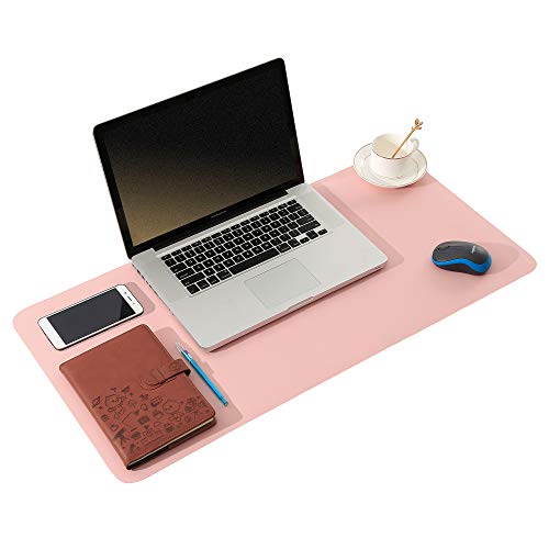 ARNTY Sous Main Bureau Cuir,Tapis de Bureau Cuir,Étanche Grand Tapis de Souris Bureau,Ultra Mince Dessous Pad de Bureau pour Bureau et Maison (Rose&Gris, 60 * 35cm)