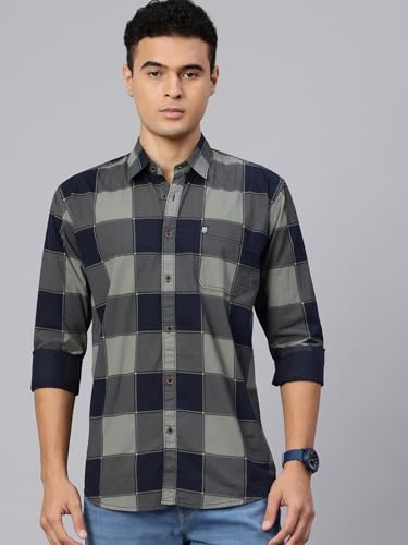 Image of Majestic Man Stylish Slim Fit Cotton Spread Collar Checked Casual Shirt