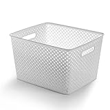 BINO | Plastic Basket, Extra Large - White | THE PLAIT COLLECTION | Multi-Use Storage Bins | Durable, Drawer & Cabinet-Friendly | Storage Baskets for Organizing | Pantry, Bathroom & Closet Organizer