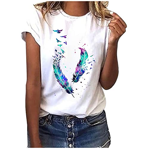 EMATOP Damen Tshirt Sommer Tops Weiss Elegant Tunika Bluse Shirt Lockere...