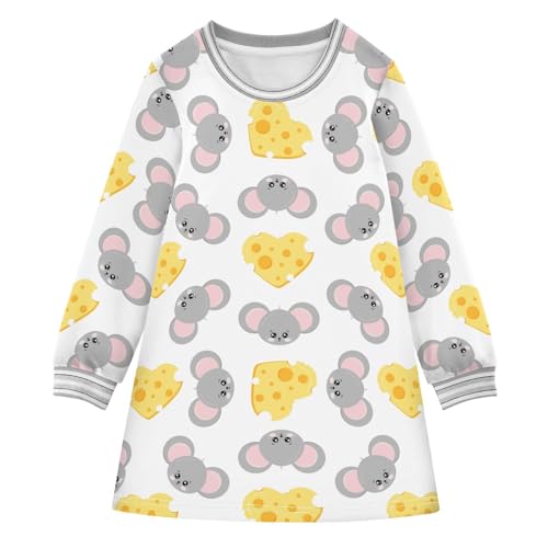 Mouse and Cheese Girls Dresses Long Sleeve Sweatshirt Dress for Girls Winter Toddler Casual A Line Dresses Size 2-8T