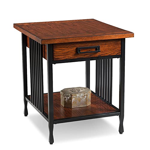 Image of Leick Home Ironcraft End Table, 22 inch, Mission Oak, Black
