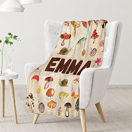 Mercuryelf Custom Mushroom Throw Blanket - Soft, Fuzzy & Warm - 40x50 Inches Flannel Blankets for Travel, Office - Beige Vintage Throws Gift for Girls, Boys
