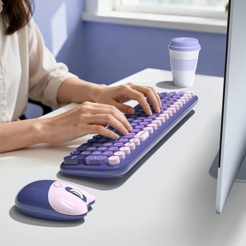 Image of KNOWSQT Wireless Keyboard and Mouse Combo - Purple-Gradient 2.4G Full-Size Typewriter Cute Colorful Keyboards - USB Plug and Play, for Windows, Laptop, Computer, PC, Desktop