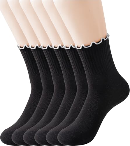 Image of Ruffle Ankle Socks for Women Size 5-9, Frilly Crew Breathable Cotton Trun-cuff Casual Calf Quarter Shoes Sock