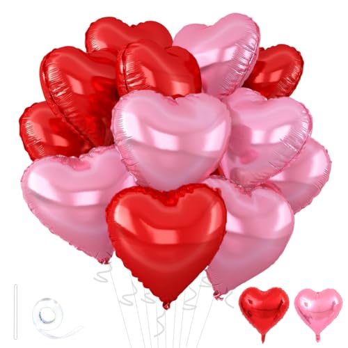 Image of 18inch Pink Heart Balloons,6Pcs Bright Pink Heart Shaped Foil Balloons & 6Pcs Red Helium Mylar Balloon for Anniversary Wedding Engagement Birthday Party Baby Shower Decorations(12Pcs)