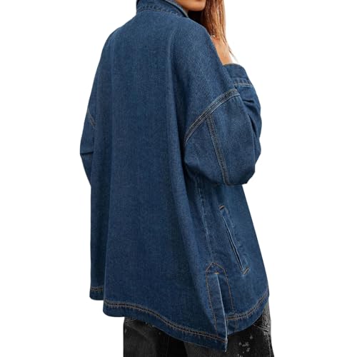 Women's Oversized Denim Jacket Distresse Jean Jacket Casual Long Sleeve Button Down Trucker Jackets Coat with Pockets3