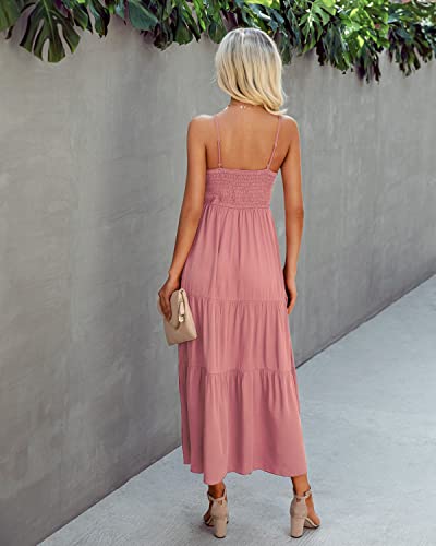 Image of Dokuritu Women's Beach Crochet Lace Maxi Dress Solid Color Summer Vacation Wedding Guest Spaghetti Strap Long Dress