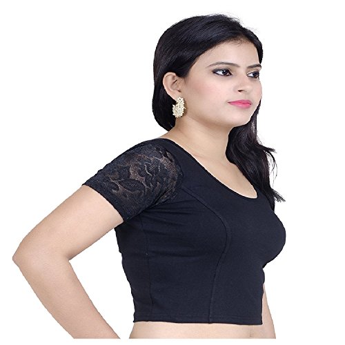 Image of Fressia Fabrics Women's Cotton Solid Half Sleeve Stretch Saree Blouse