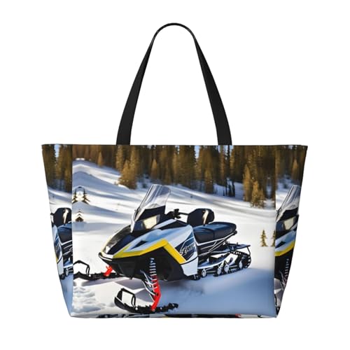 Advanced Snowmobile Large capacity beach bag with zipper, perfect for grocery bag pool gym travel shopping foldable beach travel bag,2