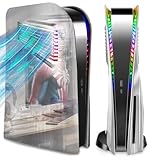 SIKEMAY PS5 Plates Console Accessories with Cooling Vent and RGB LED Light Strip for Playstation 5 Disc Edition, PS5 Cover Face Plates Hard Shockproof Side Shell Skin, 8 Colors 400 Effects - Silver
