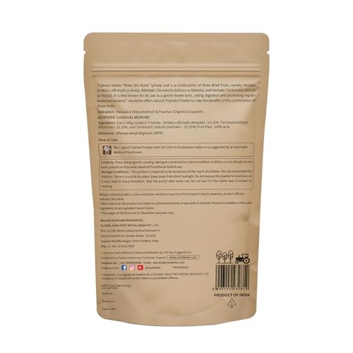 Image of Neuherbs Organic Triphala Powder 100g | Ayurvedic Triphala Churna for Digestion, Gut & Intestinal Wellness | Supports Acidity, Gas Relief, Detox & Immunity | Certified Organic Herbal Supplement