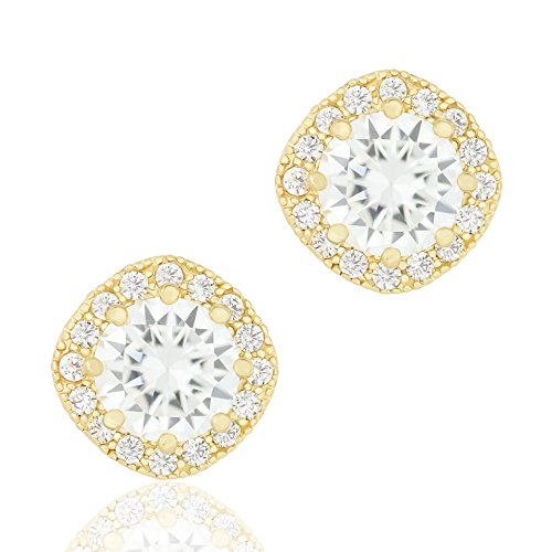 ORROUS & CO 18K Gold Plated CZ Simulated Diamond Stud Earrings for Women, Hypoallergenic, 1.9 Carat